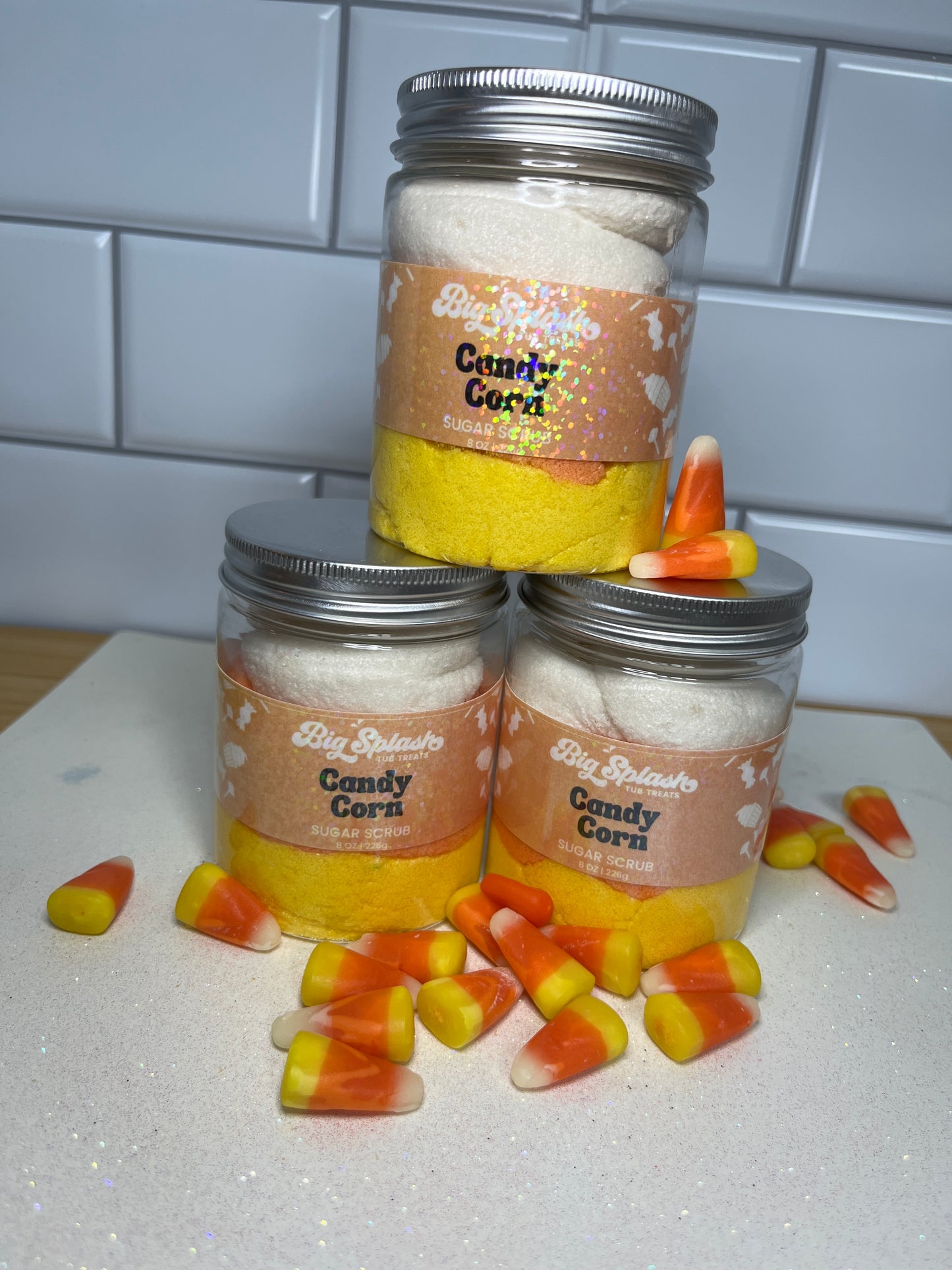 Candy corn sugar scrub